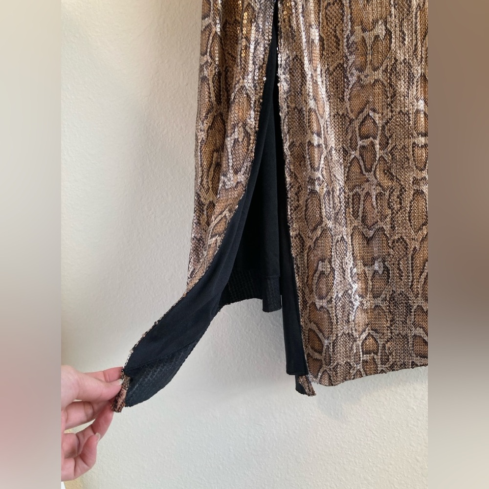 Ellison Copper Snake Print Sequin Asymmetrical Skirt Size S NWT - Picture 3 of 10